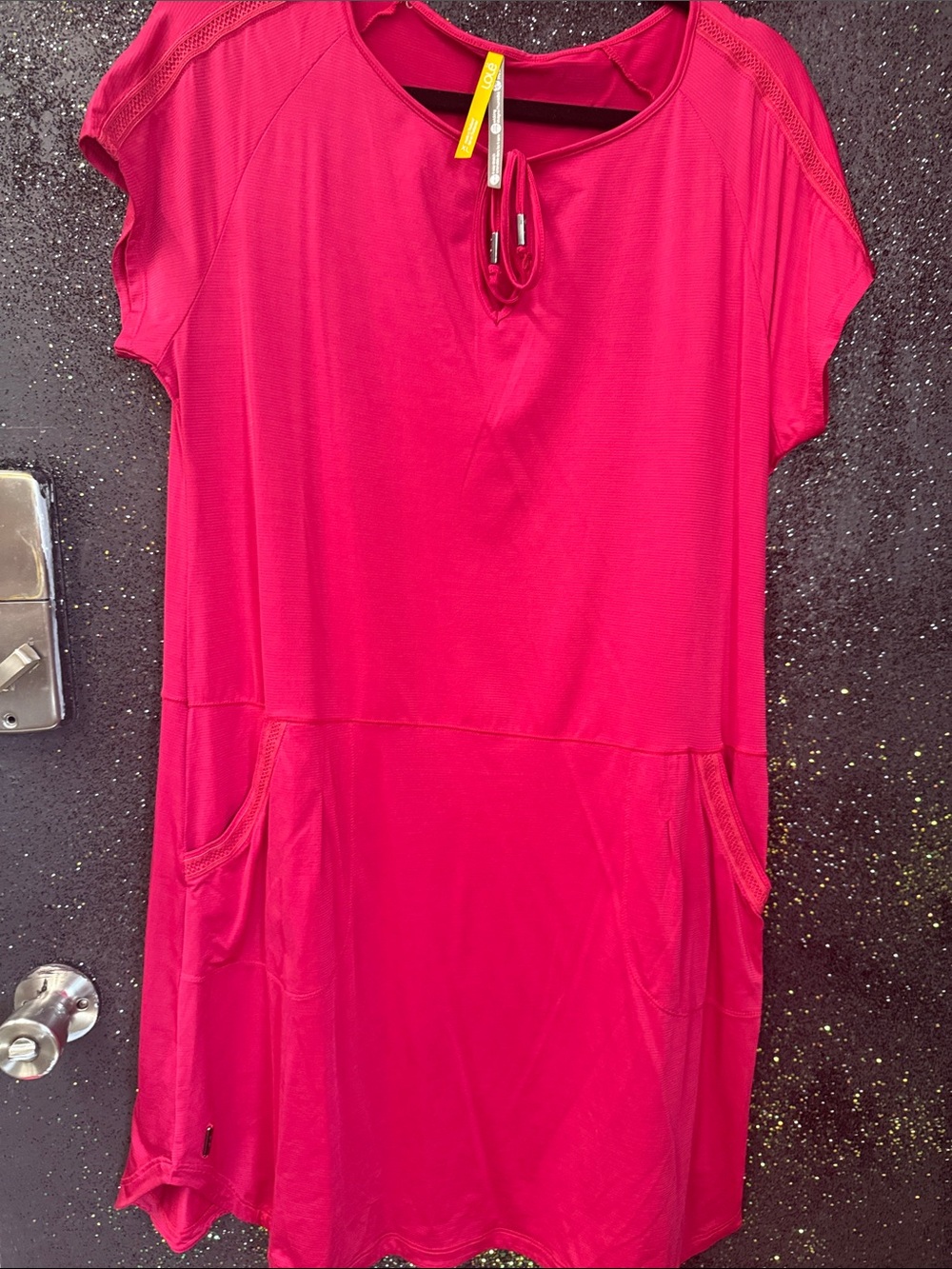 Lole Hot Pink Short Sleeve Drawstring Neck Tunic Dress